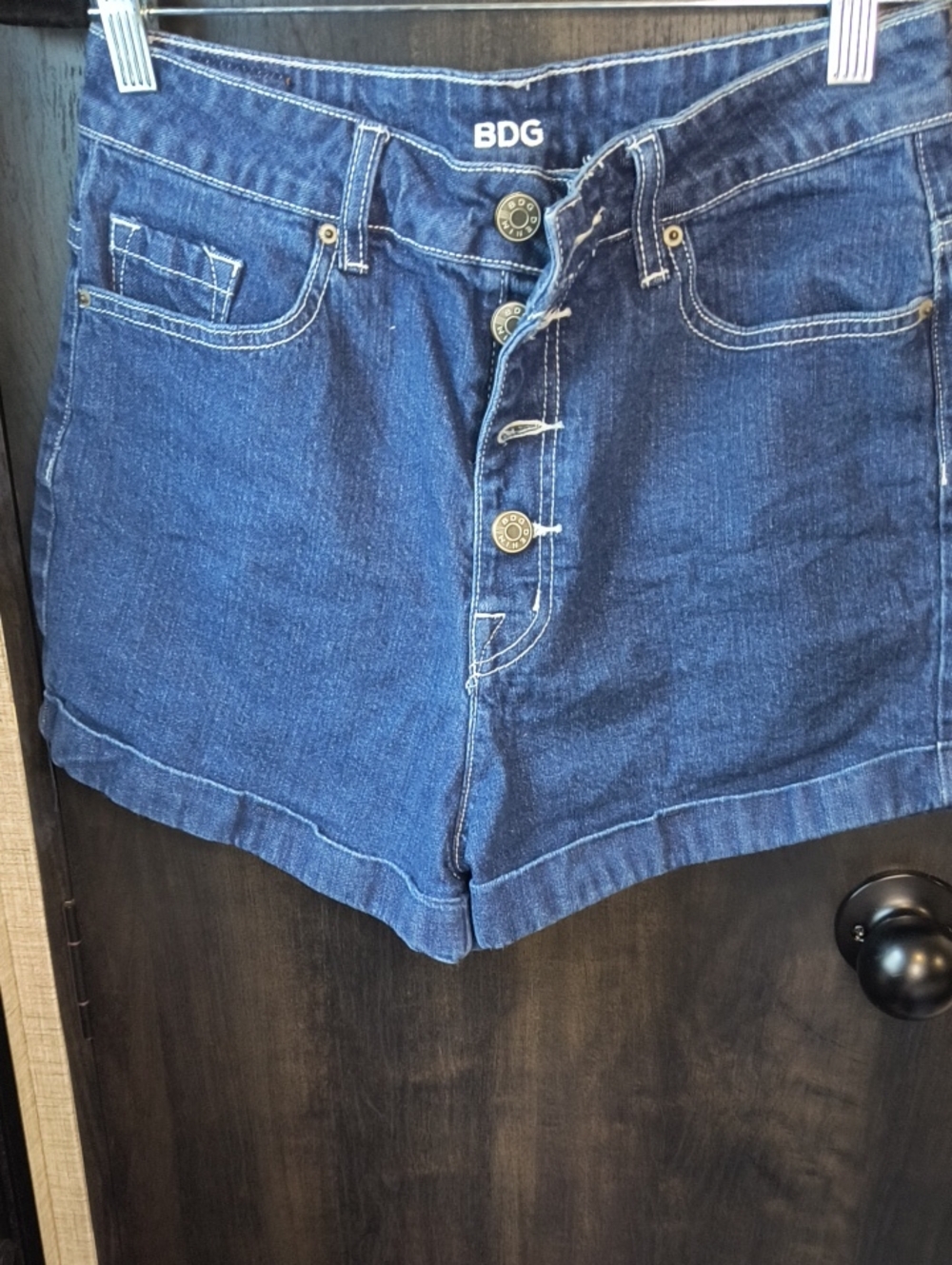 BDG Indigo High-Rise Button-Fly Denim Shorts, 28" Waist, Rise 13", Inseam 2.5"
